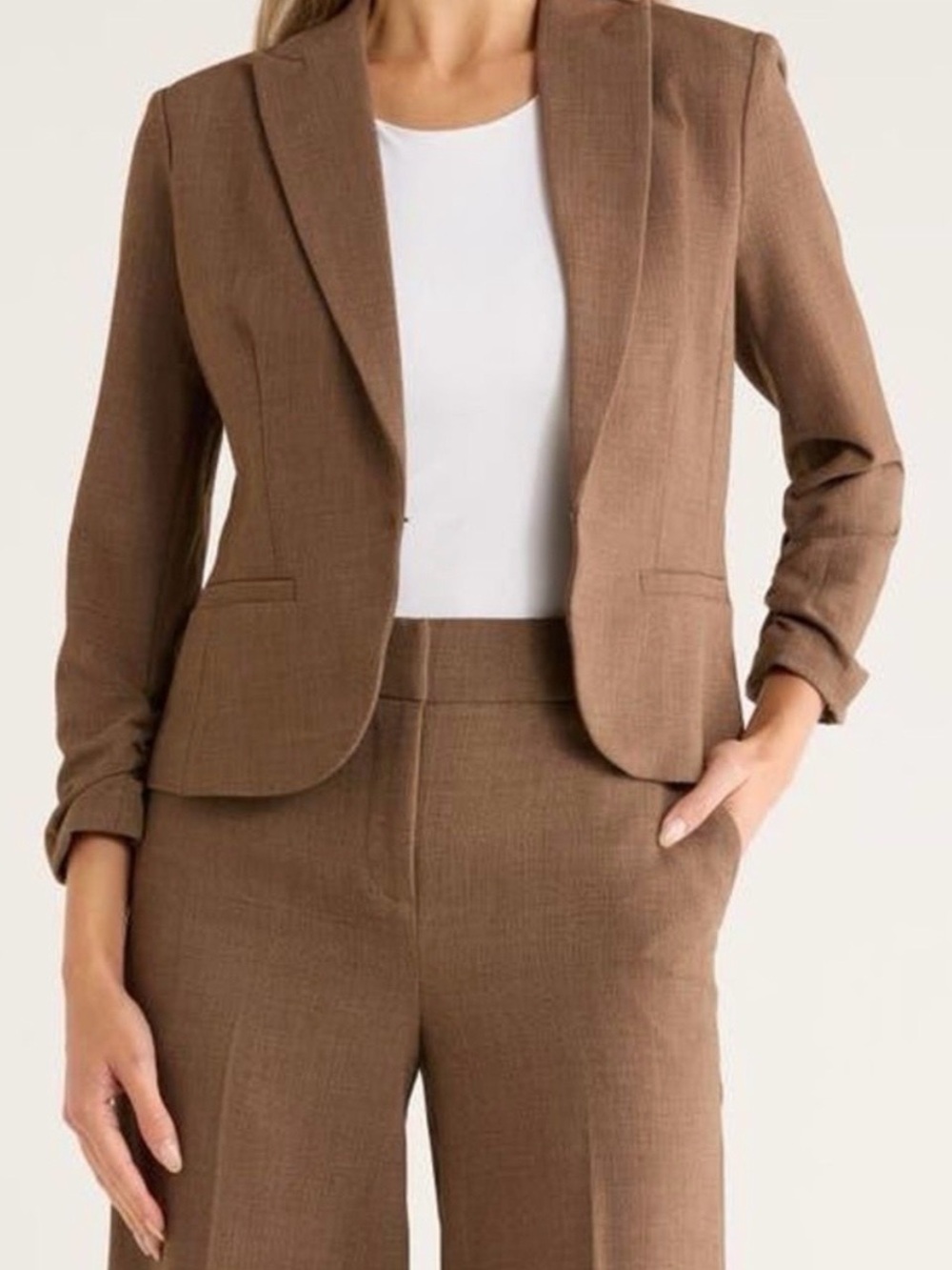 Amanda + Chelsea Brown Ruched Sleeve Blazer Size Large
